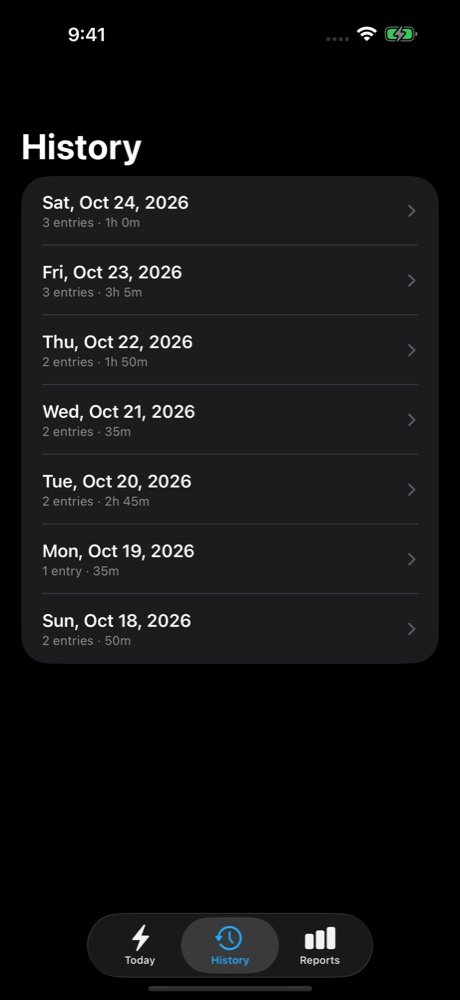 History of past days, dark mode